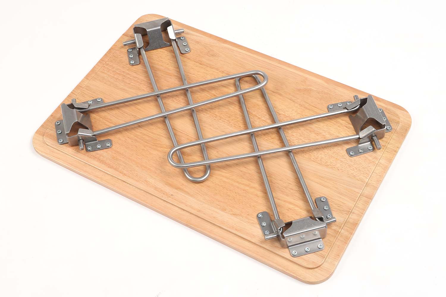 Klappfüße, Ansicht eingeklappt, an Holzdeckel Klappfüße, Ansicht eingeklappt, an Holzdeckel